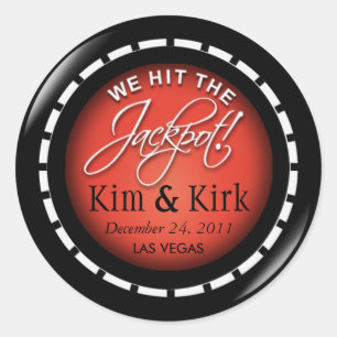 Jackpot! Las Vegas-Jungvermählten-Kasino-Chip Runder Aufkleber