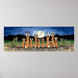 Jackrabbit Famille Rabbit Desert Moon Night Poster