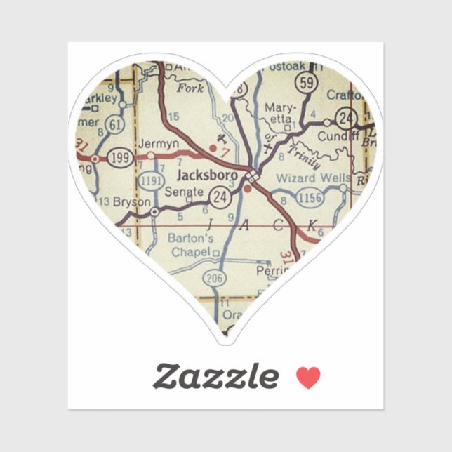 Jacksboro TX Retro Map Aufkleber (Blatt)