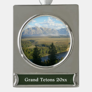 Jackson Hole Berge und Fluss Banner-Ornament Silber