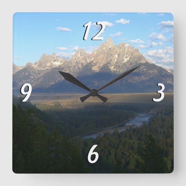 Jackson Hole Mountains (Grand Teton National Park) Quadratische Wanduhr (Vorderseite)
