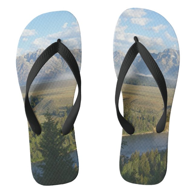 Jackson Hole Mountains und Fluss Flip Flops (Fußbett)