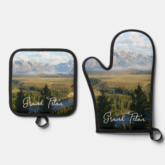 Jackson Hole Mountains und Fluss Ofenhandschuh & Topflappen-Set (Vorderseite)