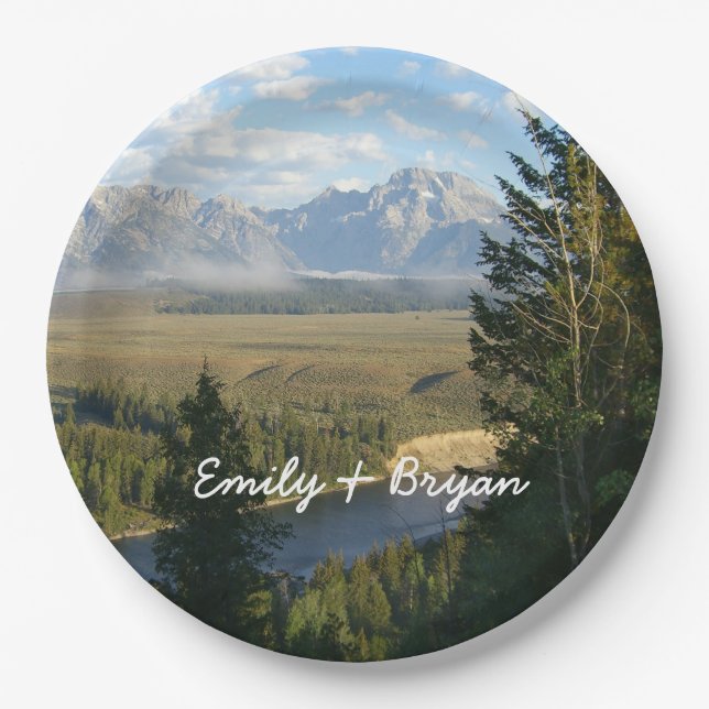 Jackson Hole Mountains und Fluss Pappteller (Vorderseite)