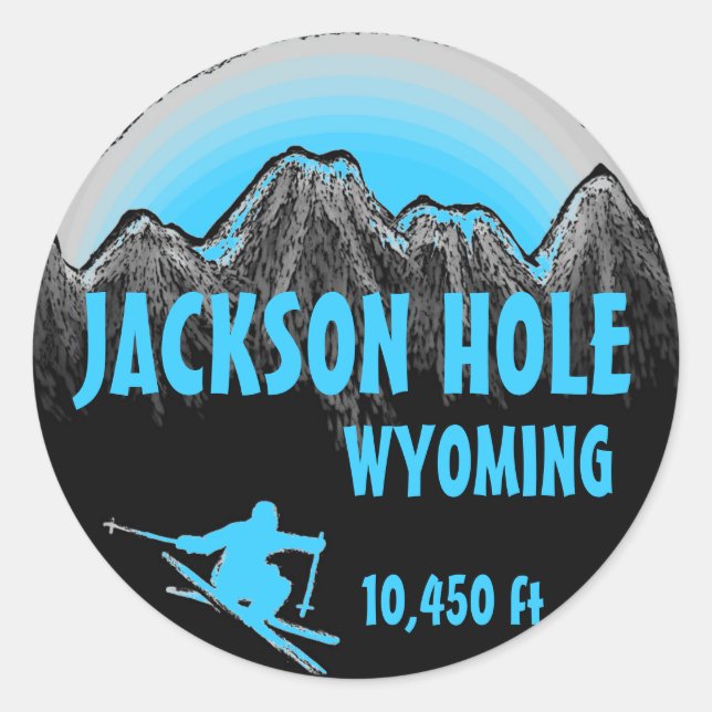 Jackson Hole Vyoming Bleu art de ski autocollants (Devant)