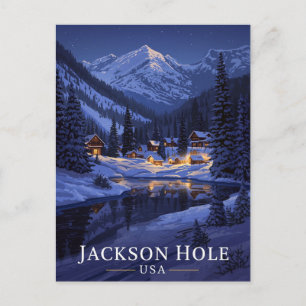 Jackson Hole Winter Nacht Schneebedeckt Postkarte