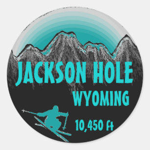 Jackson Hole Wyoming aquamarine Skikartenaufkleber Runder Aufkleber