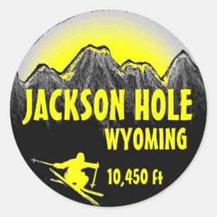 Jackson Hole Wyoming gelbe Skikartenaufkleber Runder Aufkleber