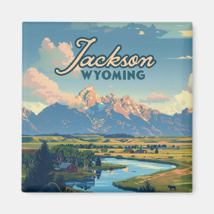 Jackson Hole Wyoming Ranch Tetons Berge Retro Magnet