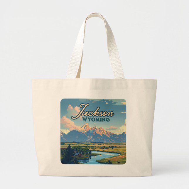 Jackson Hole Wyoming Ranch Tetons Mountains Retro Jumbo Stoffbeutel (Vorne)