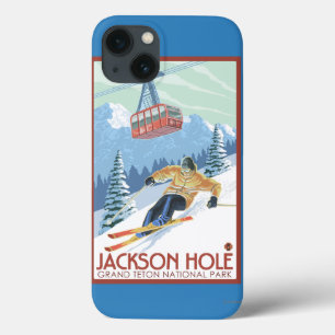 Jackson Hole, Wyoming Skier und Tram iPhone 13 Hülle