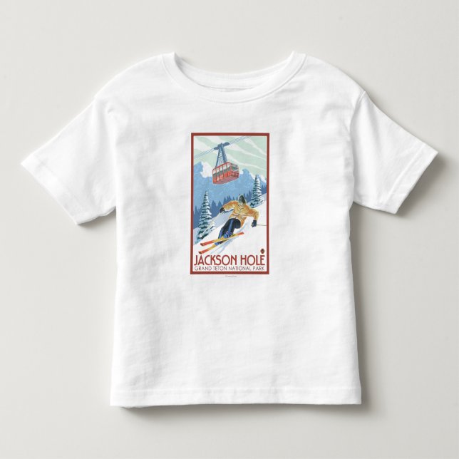 Jackson Hole, Wyoming-Skifahrer und Tram Kleinkind T-shirt (Vorderseite)