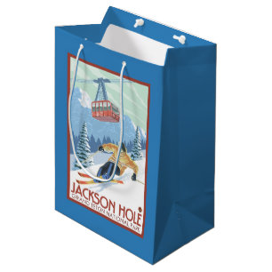 Jackson Hole, Wyoming-Skifahrer und Tram Mittlere Geschenktüte