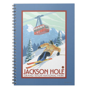 Jackson Hole, Wyoming-Skifahrer und Tram Notizblock