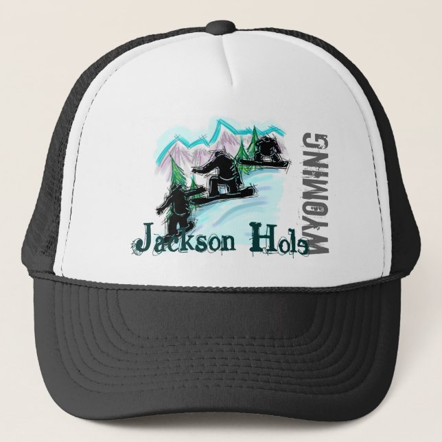 Jackson Hole Wyoming Snowboardhut Truckerkappe (Vorderseite)