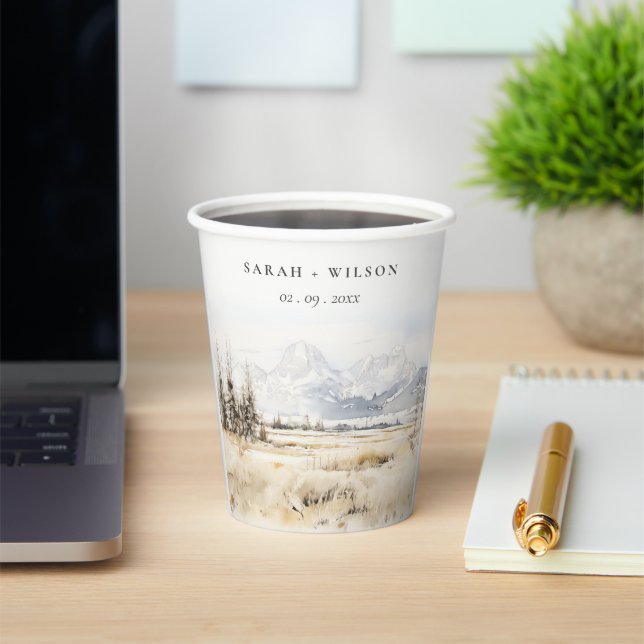 Jackson Hole Wyoming Watercolor Landscape Wedding Pappbecher (InSitu)