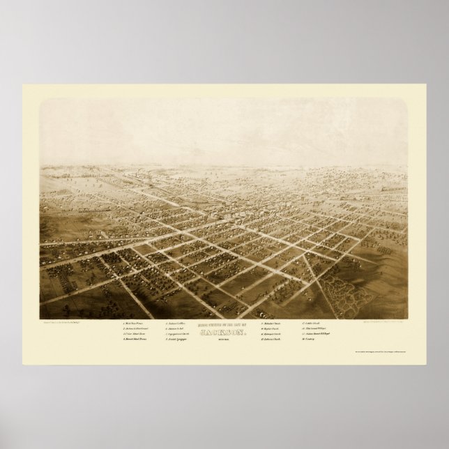Jackson, MI Panoramic Map - 1868 Poster (Vorne)