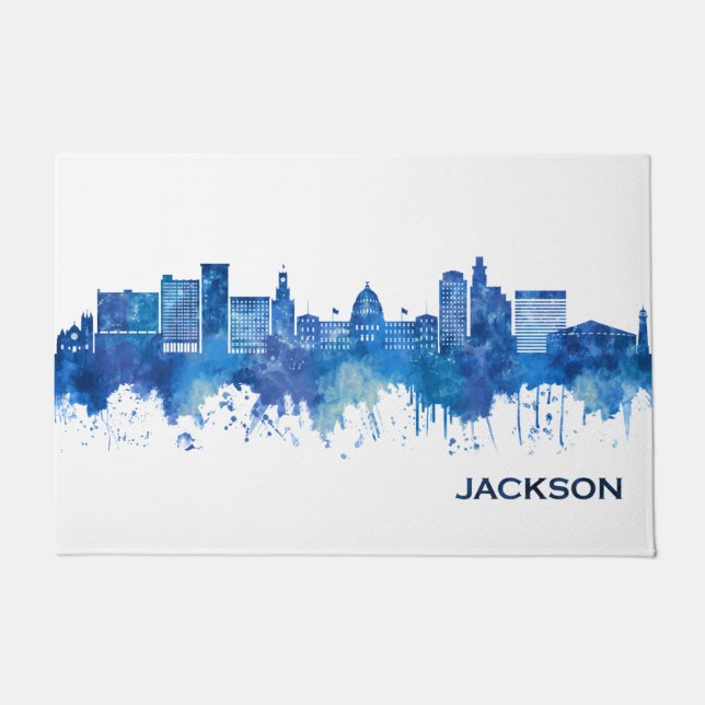 Jackson Mississippi Skyline Blue Fußmatte (Vorderseite)