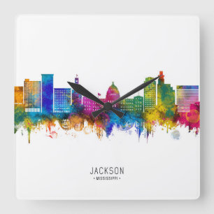 Jackson Mississippi Skyline Quadratische Wanduhr