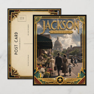 Jackson Mississippi Vintage Art Deco Goldenes Zeit Postkarte