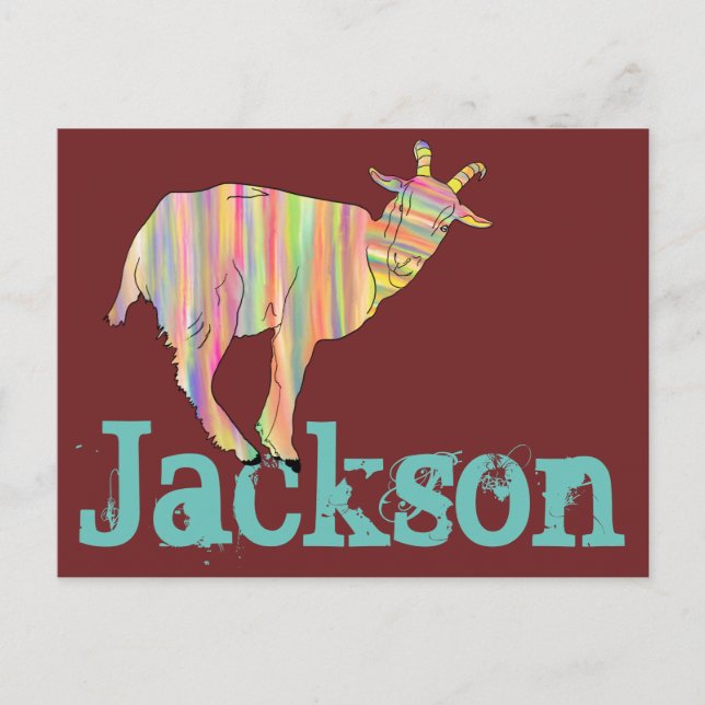 Jackson Stripy Goat Colorful Funky Animal Art Postkarte (Vorderseite)