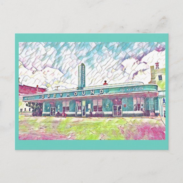 Jackson, TN Greyhound Halfway Bus Station Malerei Postkarte (Vorderseite)