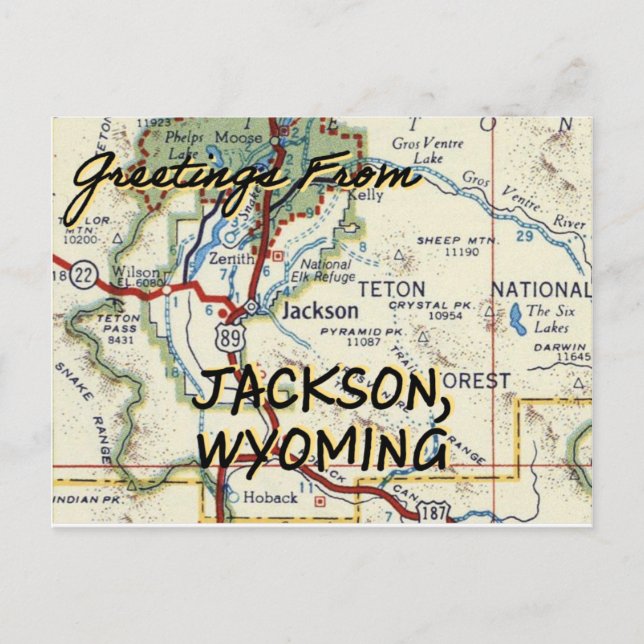 Jackson Wyoming Vintag Map Postkarte (Vorderseite)