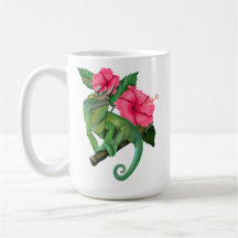 Jackson's Chameleon mit Hibiskus