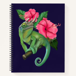 Jackson's Chameleon mit Hibiskus Notizbuch