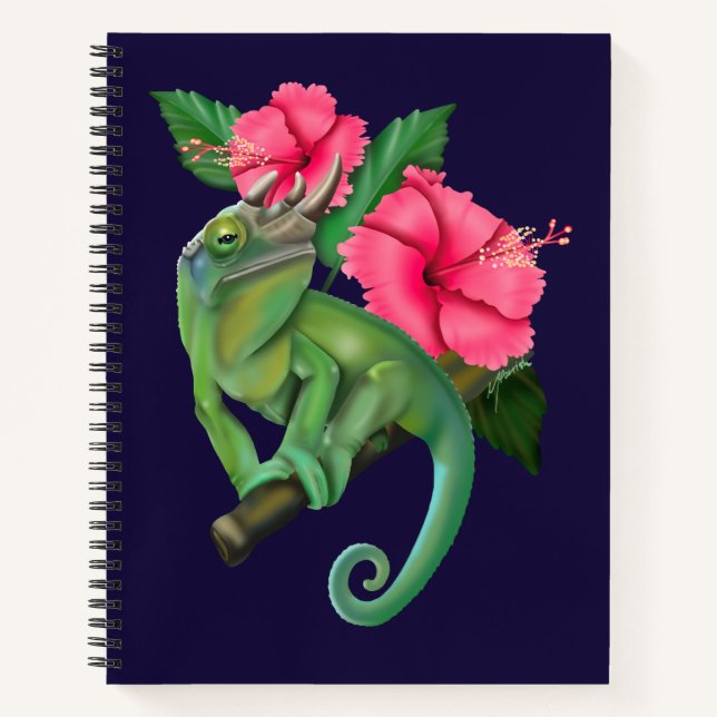 Jackson's Chameleon mit Hibiskus Notizbuch (Vorderseite)