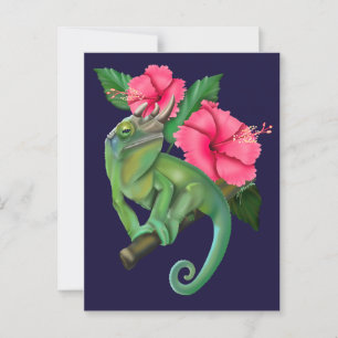 Jackson's Chameleon mit Hibiskus Postkarte
