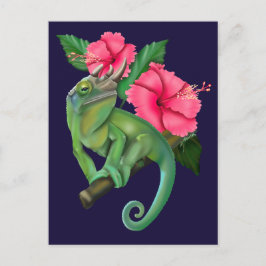 Jackson's Chameleon mit Hibiskus Postkarte