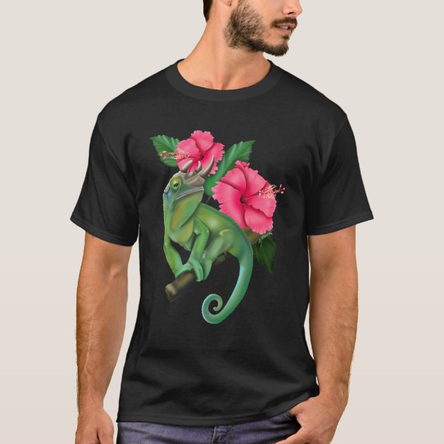 Jackson's Chameleon mit Hibiskus T-Shirt (Vorderseite)