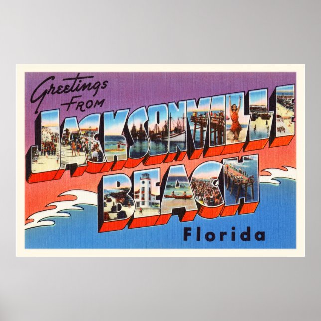 Jacksonville Beach Florida FL Old Travel Souvenir Poster (Vorne)