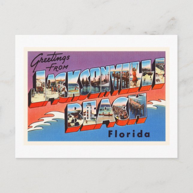 Jacksonville Beach Florida FL Old Travel Souvenir Postkarte (Vorderseite)