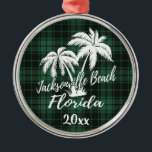 Jacksonville Beach Florida Palm Tree Green Kariert Ornament Aus Metall<br><div class="desc">Jacksonville Beach Florida Palm Tree Kariertes Ornament</div>
