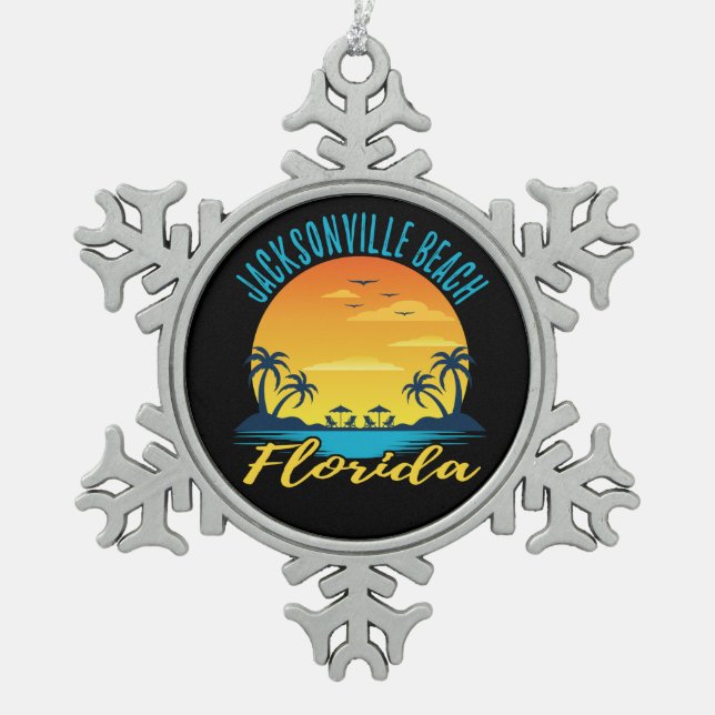 Jacksonville Beach Florida Palm Trees Beach Schneeflocken Zinn-Ornament (Vorderseite)