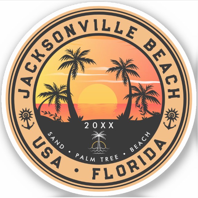 Jacksonville Beach Florida Retro Sunset Palm 80er Aufkleber (Vorderseite)