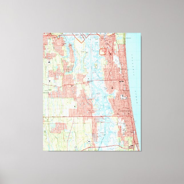 Jacksonville Beach und Atlantic Beach Florida Kart Leinwanddruck (Vorderseite)