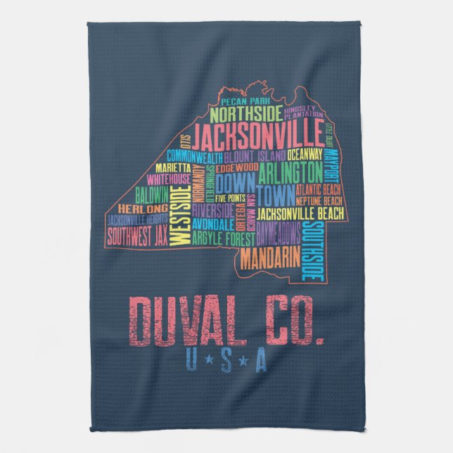 Jacksonville Duval Landkreis Florida USA Karte Geschirrtuch (Vertikal)