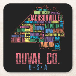 Jacksonville Duval Landkreis Florida USA Karte Rechteckiger Pappuntersetzer