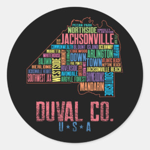 Jacksonville Duval Landkreis Florida USA Karte Runder Aufkleber
