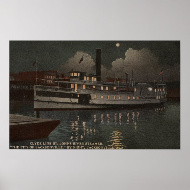 Jacksonville, FL - Night View St. Johns River Poster (Vorne)