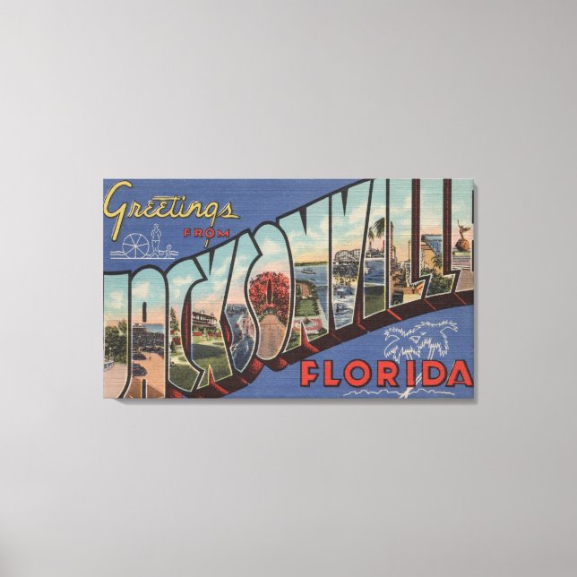 Jacksonville, Florida - Große Buchstabenszenen Leinwanddruck (Vorderseite)