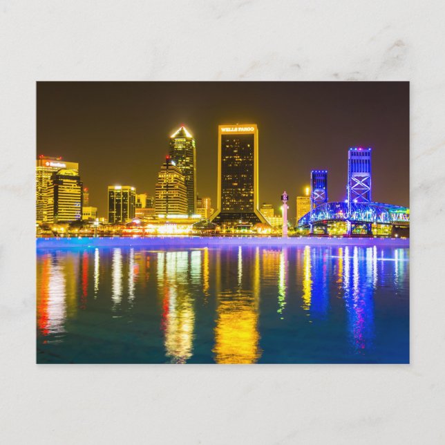 Jacksonville Florida Skyline entlang Fluss Postkarte (Vorderseite)