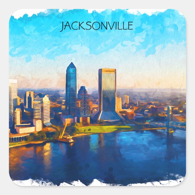 Jacksonville Florida Skyline Panorama View Quadratischer Aufkleber (Vorderseite)