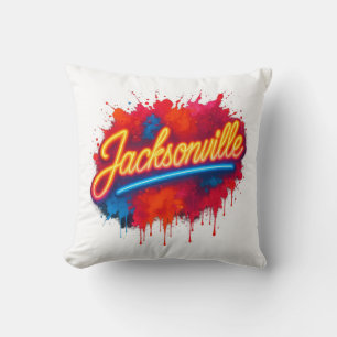 Jacksonville Retro Neon Street Art Design T - Shir Kissen