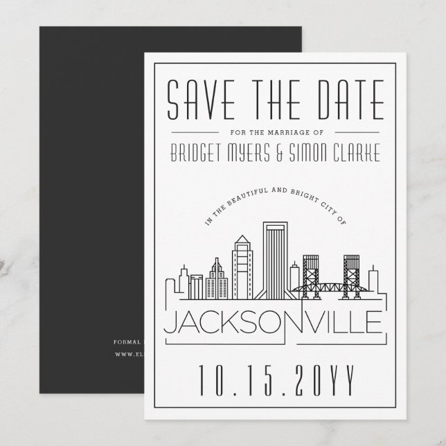Jacksonville Wedding | Skyline Save the Date Einladung (Vorne/Hinten)