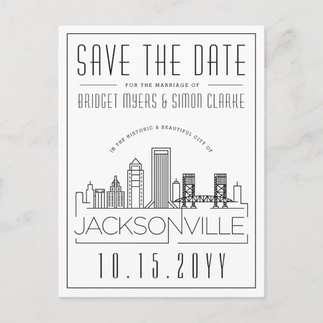 Jacksonville Wedding | Skyline Save the Date Postkarte (Vorderseite)