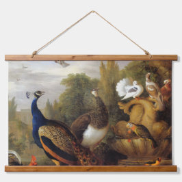 Jacob Bogdani Peacock Peahen Parrots Canary Wandteppich Mit Holzrahmen